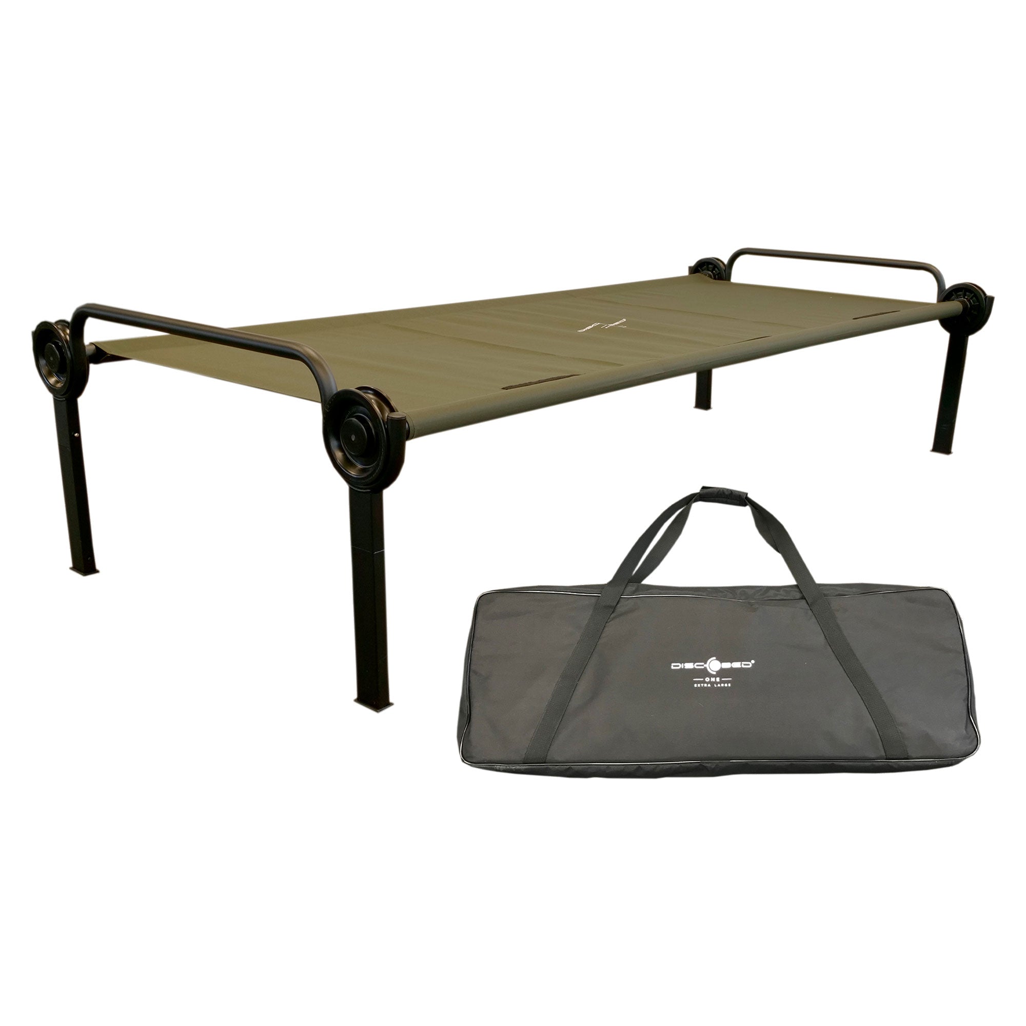Disc-O-Bed ONE XL Lightweight Folding Camping Cot Bed for Adults, Olive Green - VMInnovations
