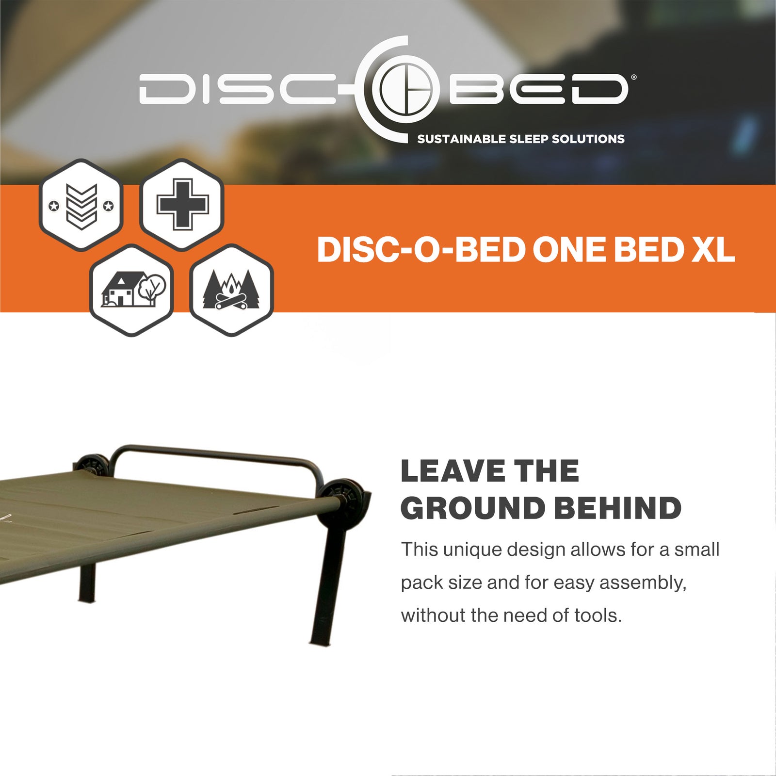 Disc-O-Bed ONE XL Lightweight Folding Camping Cot Bed for Adults, Olive Green - VMInnovations