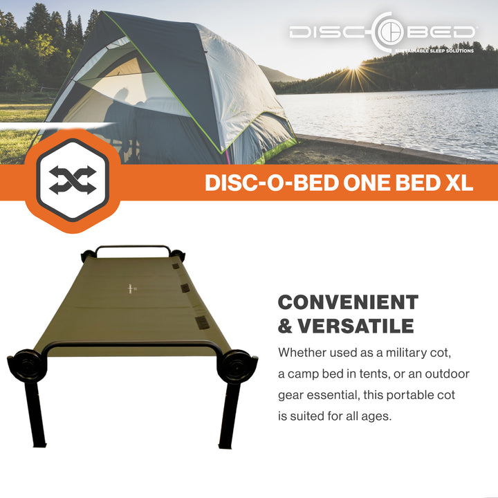 Disc-O-Bed XL Lightweight Folding Camping Cot Bed, Olive Green (Open Box) - VMInnovations
