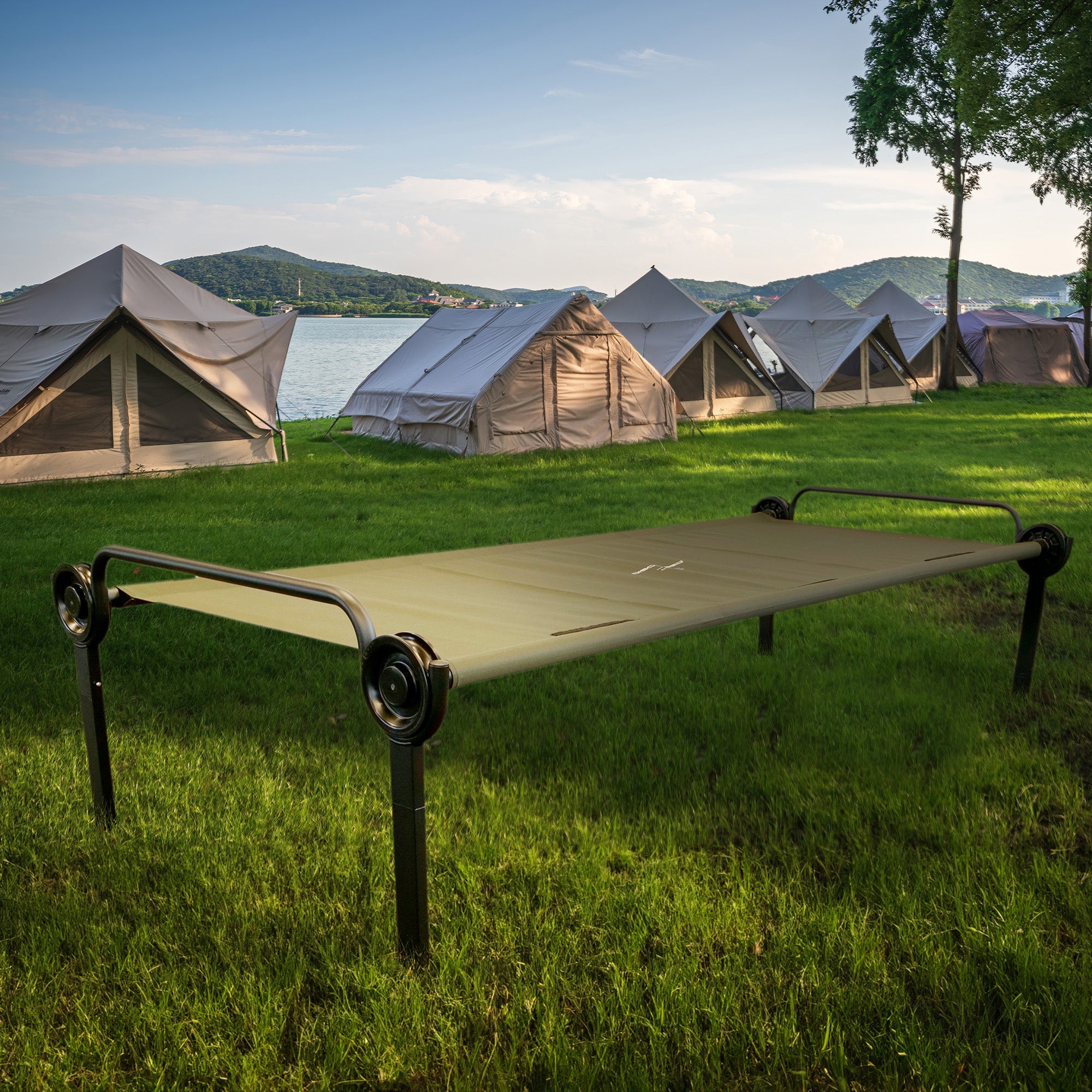 Disc-O-Bed ONE XL Lightweight Folding Camping Cot Bed, Olive Green (Used) - VMInnovations
