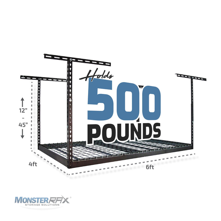 MonsterRax 4' x 6' Overhead Garage Storage Rack Holds 500 lbs, White (Open Box) - VMInnovations