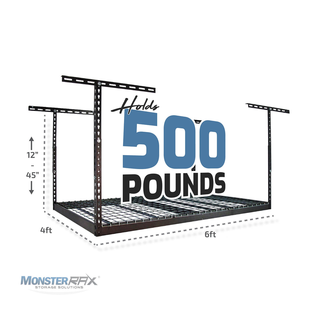 MonsterRax 4' x 6' Overhead Garage Storage Rack Holds 500 lbs, White (Open Box)