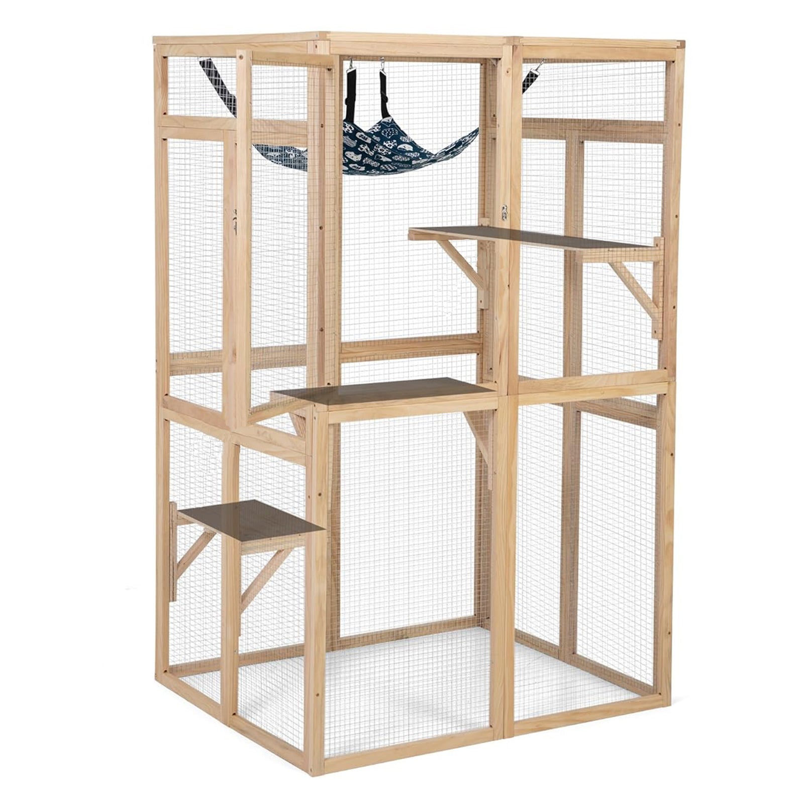 COZIWOW Outdoor Wooden Cat House Enclosure with Window, 3 Platforms, Burlywood - VMInnovations