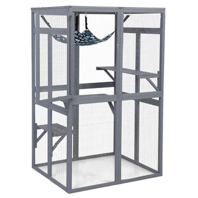 COZIWOW Outdoor Wooden Cat House Enclosure with Window Access, 3 Platforms, Grey - VMInnovations