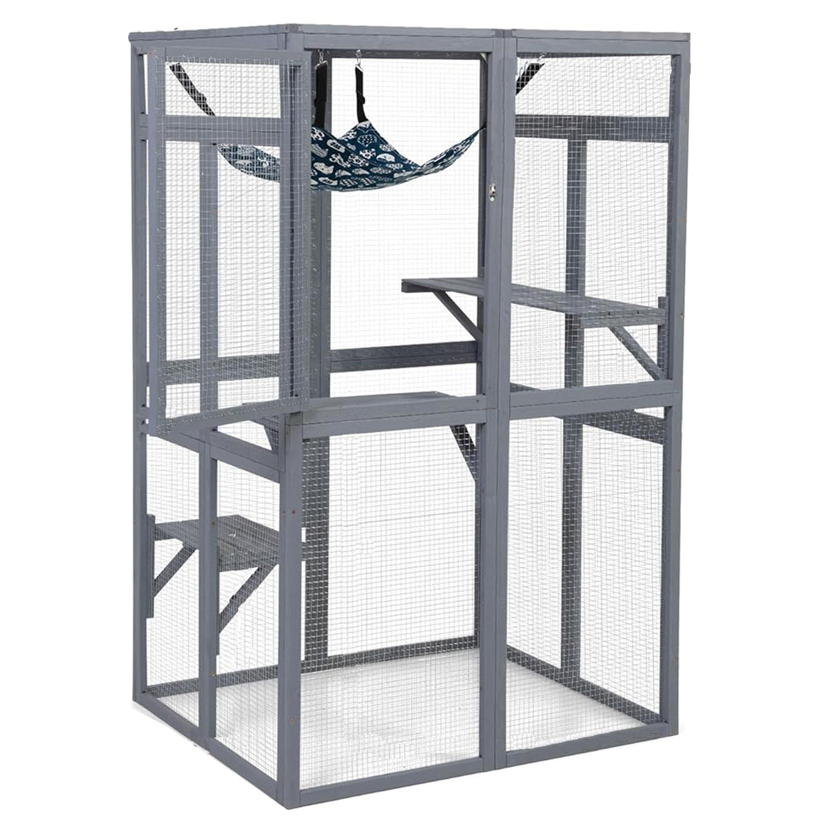 COZIWOW Outdoor Wooden Cat House Enclosure with Window Access, 3 Platforms, Grey (Open Box)