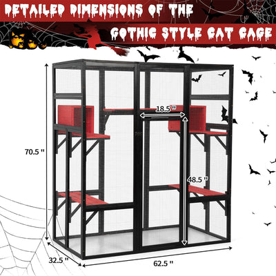 COZIWOW 70" Large Wooden Outdoor Cat House w/ Perches, UV-Resistant Roof, Gothic - VMInnovations