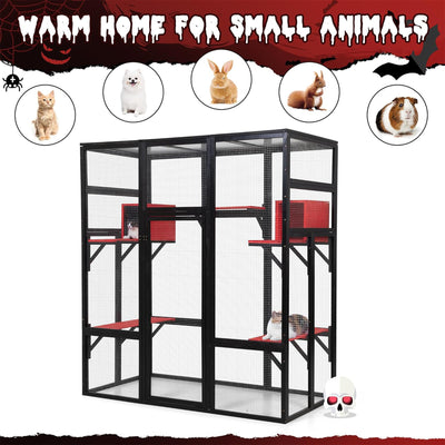 COZIWOW 70" Large Wooden Outdoor Cat House w/ Perches, UV-Resistant Roof, Gothic - VMInnovations