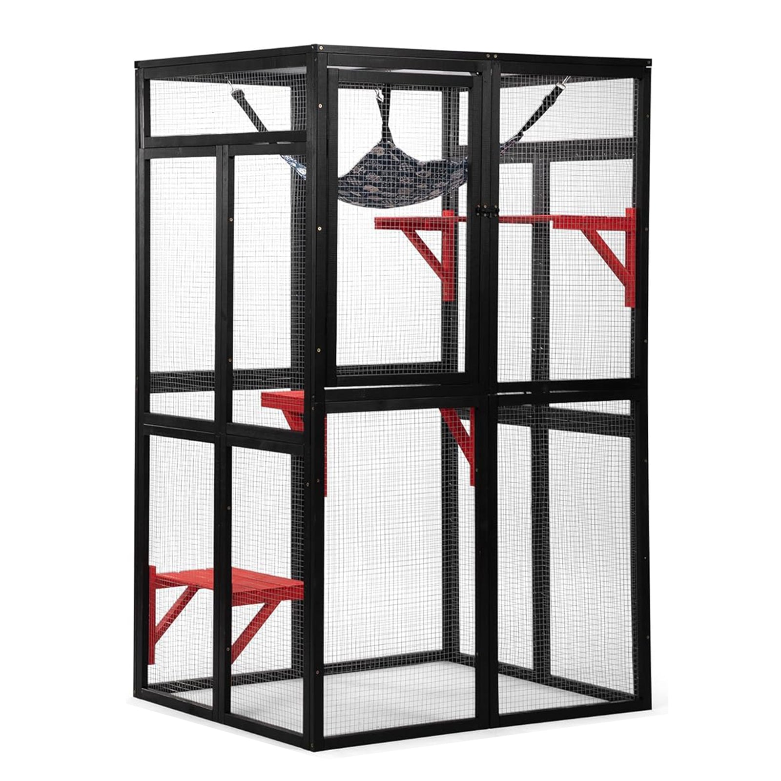 COZIWOW Outdoor Wooden Cat House Enclosure w/ Window Access, 3 Platforms, Gothic - VMInnovations