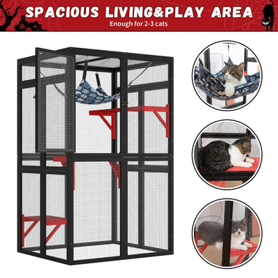 COZIWOW Outdoor Wooden Cat House Enclosure w/ Window Access, 3 Platforms, Gothic - VMInnovations