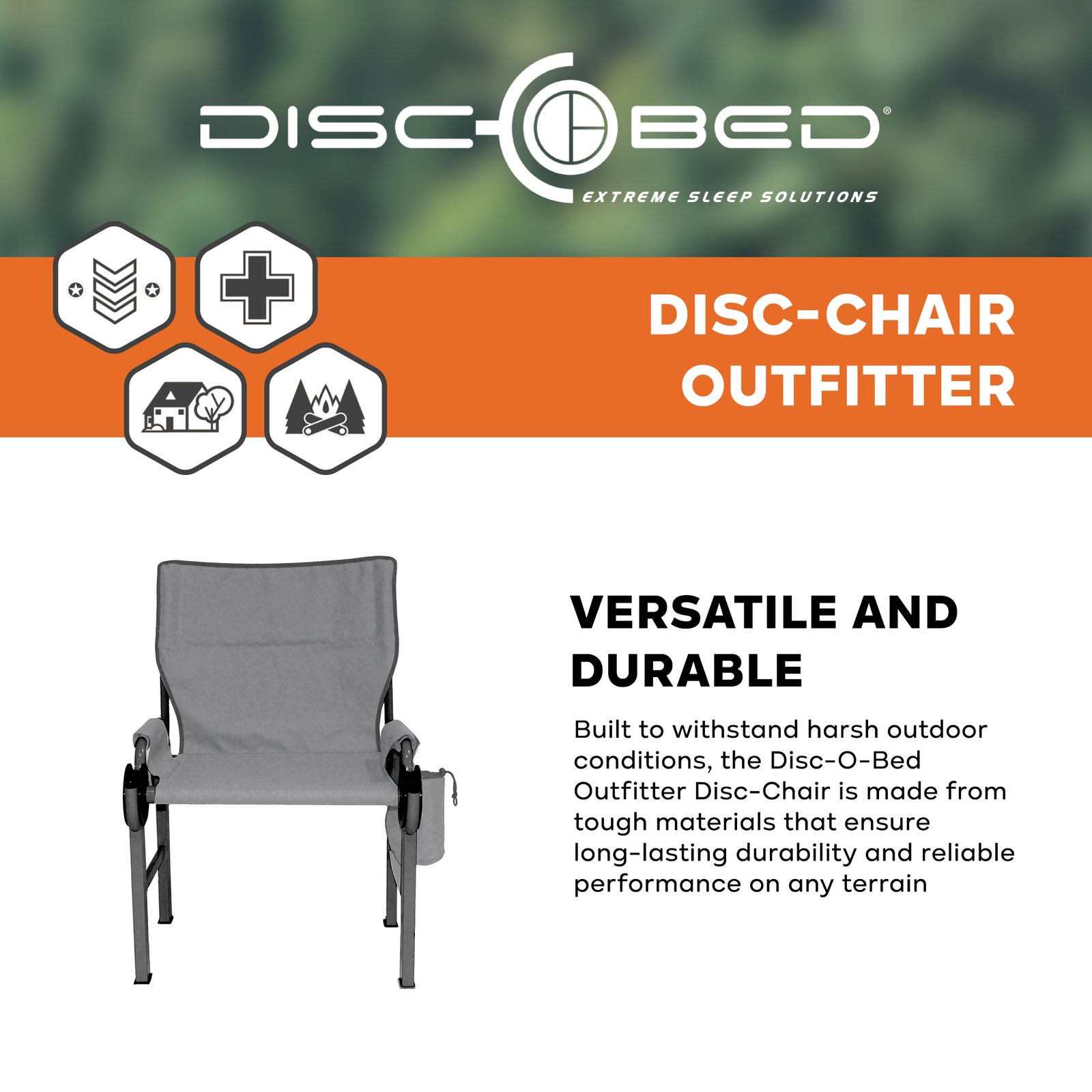 Disc-O-Bed Outfitter Disc-Chair with Compartments for Outdoor Camping, Grey - VMInnovations