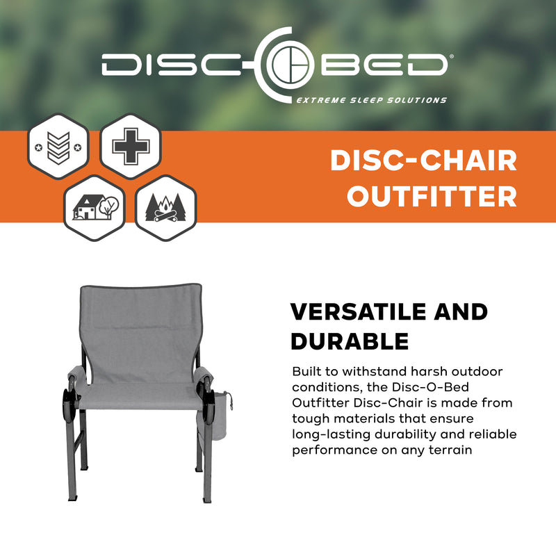 Disc-O-Bed Outfitter Disc-Chair with Compartments for Outdoor Camping, Grey