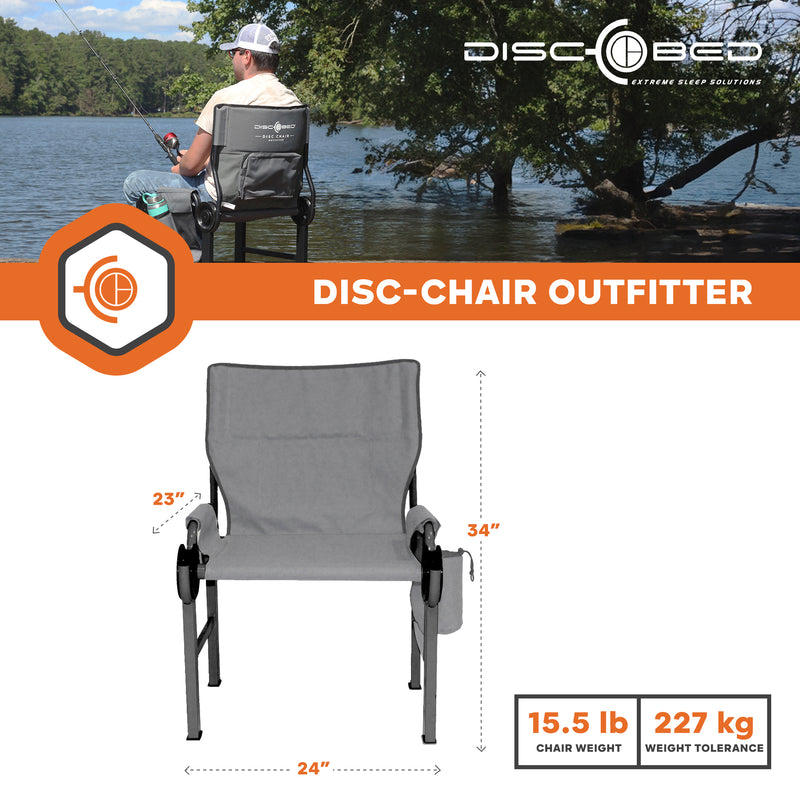 Disc-O-Bed Outfitter Disc-Chair with Compartments for Outdoor Camping, Grey