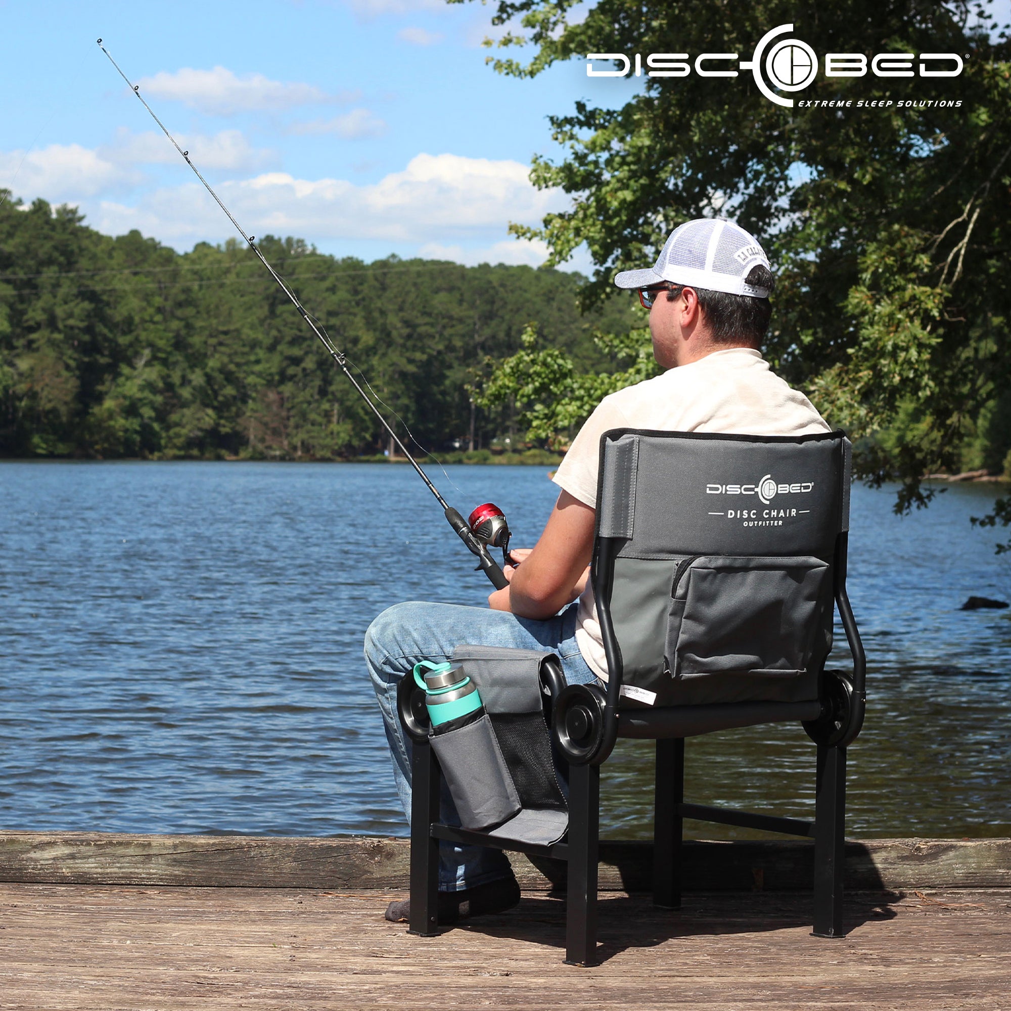 Disc-O-Bed Outfitter Disc-Chair with Compartments for Outdoor Camping, Grey - VMInnovations