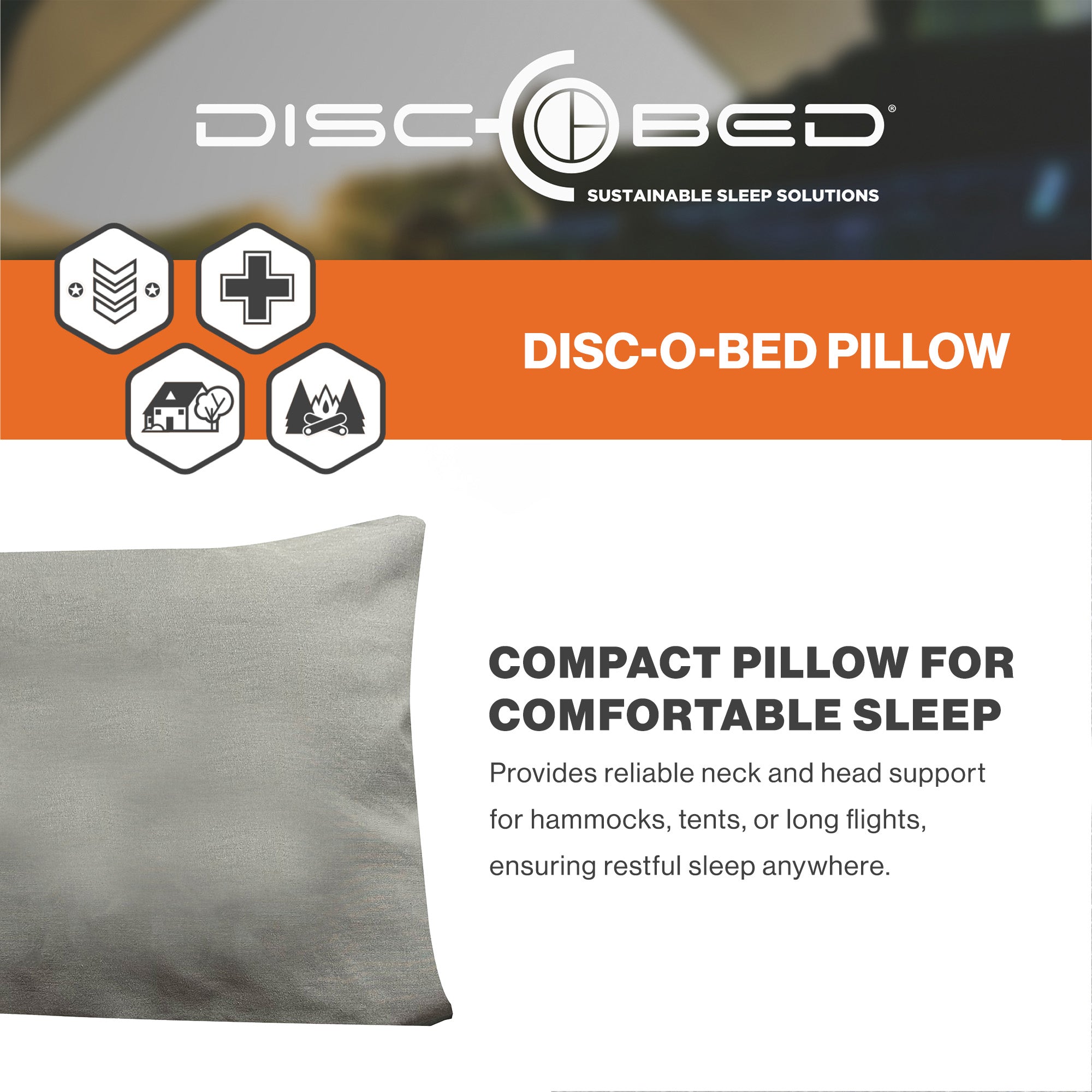 Disc-O-Bed Lightweight Compact Travel Pillow, Packable with Washable Cover, Grey - VMInnovations