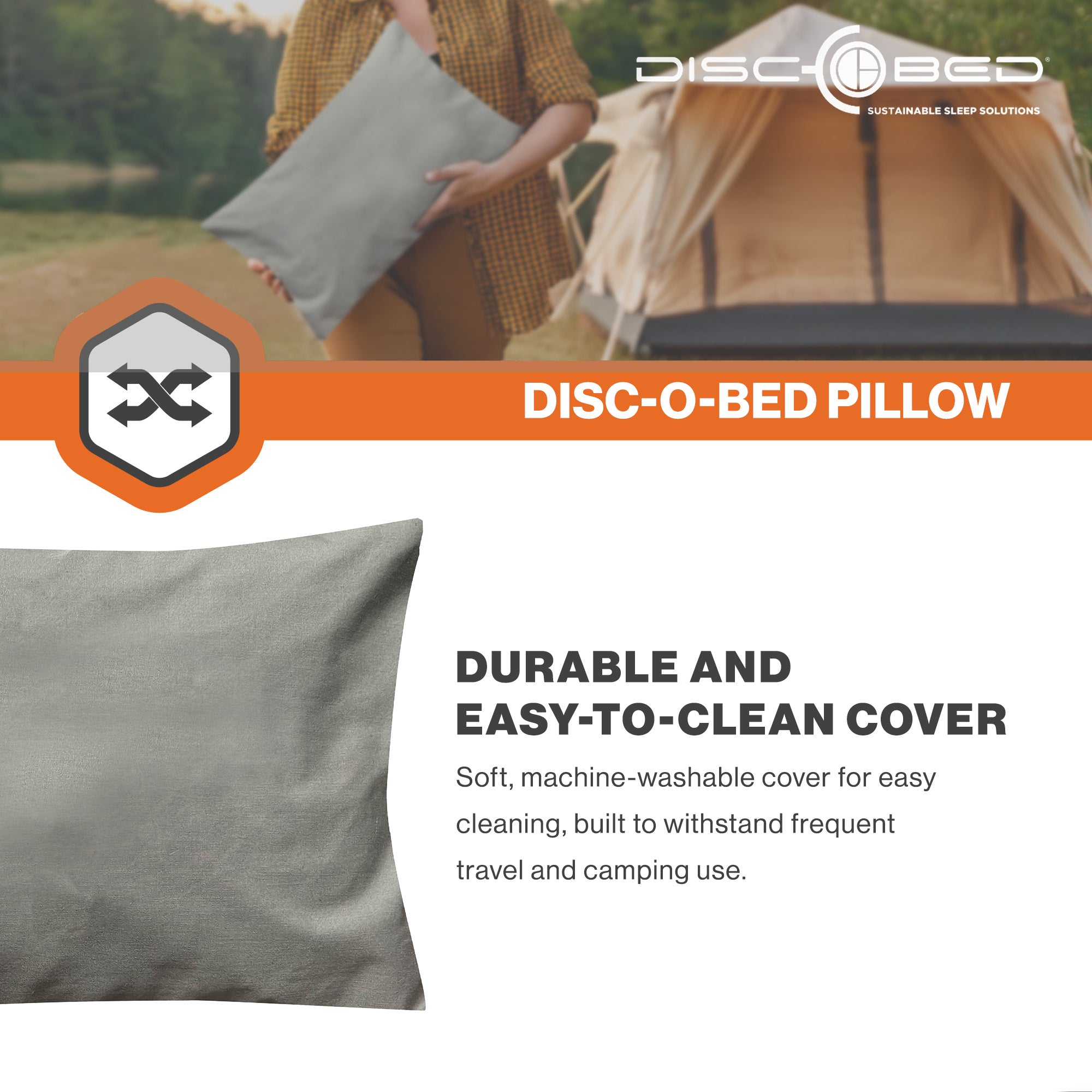 Disc-O-Bed Lightweight Compact Travel Pillow, Packable with Washable Cover, Grey - VMInnovations