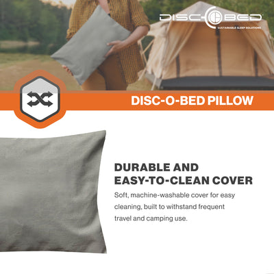 Disc-O-Bed Lightweight Compact Travel Pillow, Packable with Washable Cover, Grey - VMInnovations