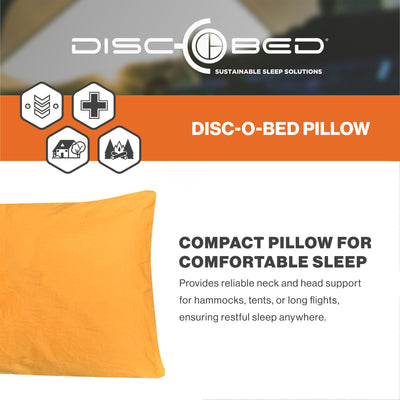 Disc-O-Bed Lightweight Travel Pillow, Camp Packable with Washable Cover, Orange