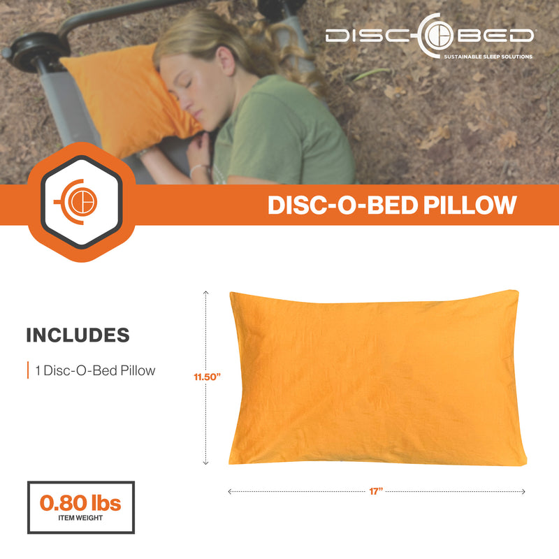 Disc-O-Bed Lightweight Travel Pillow, Camp Packable with Washable Cover, Orange