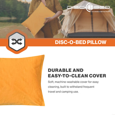 Disc-O-Bed Lightweight Travel Pillow, Camp Packable with Washable Cover, Orange