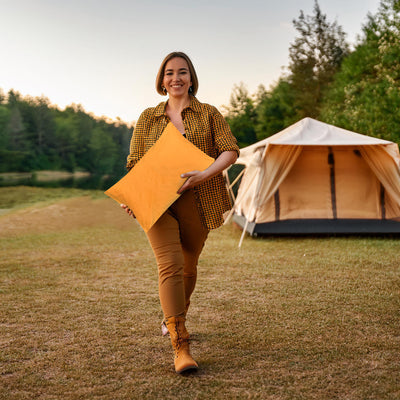 Disc-O-Bed Lightweight Travel Pillow, Camp Packable with Washable Cover, Orange