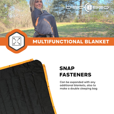 Disc-O-Bed Multifunctional Blanket with Snap Fastener and Fleece Interior, Black - VMInnovations