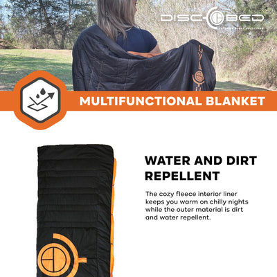 Disc-O-Bed Multifunctional Blanket with Snap Fastener and Fleece Interior, Black - VMInnovations
