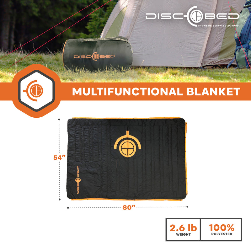 Disc-O-Bed Multifunctional Blanket with Snap Fastener and Fleece Interior, Black