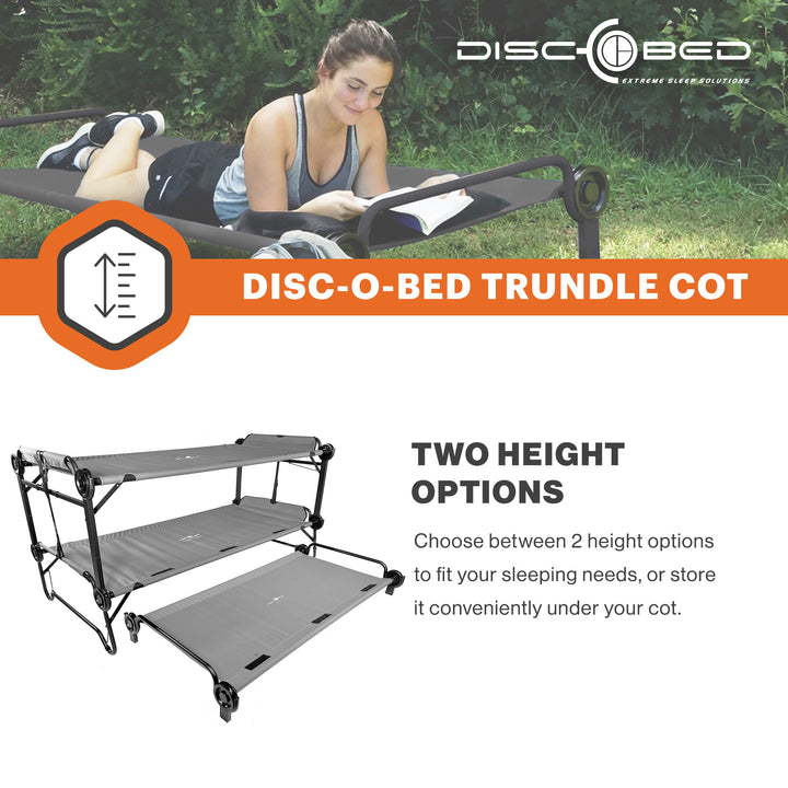 Disc-O-Bed Trundle Cot for XL/2XL Bunk Systems, Foldable and Adjustable, Grey - VMInnovations
