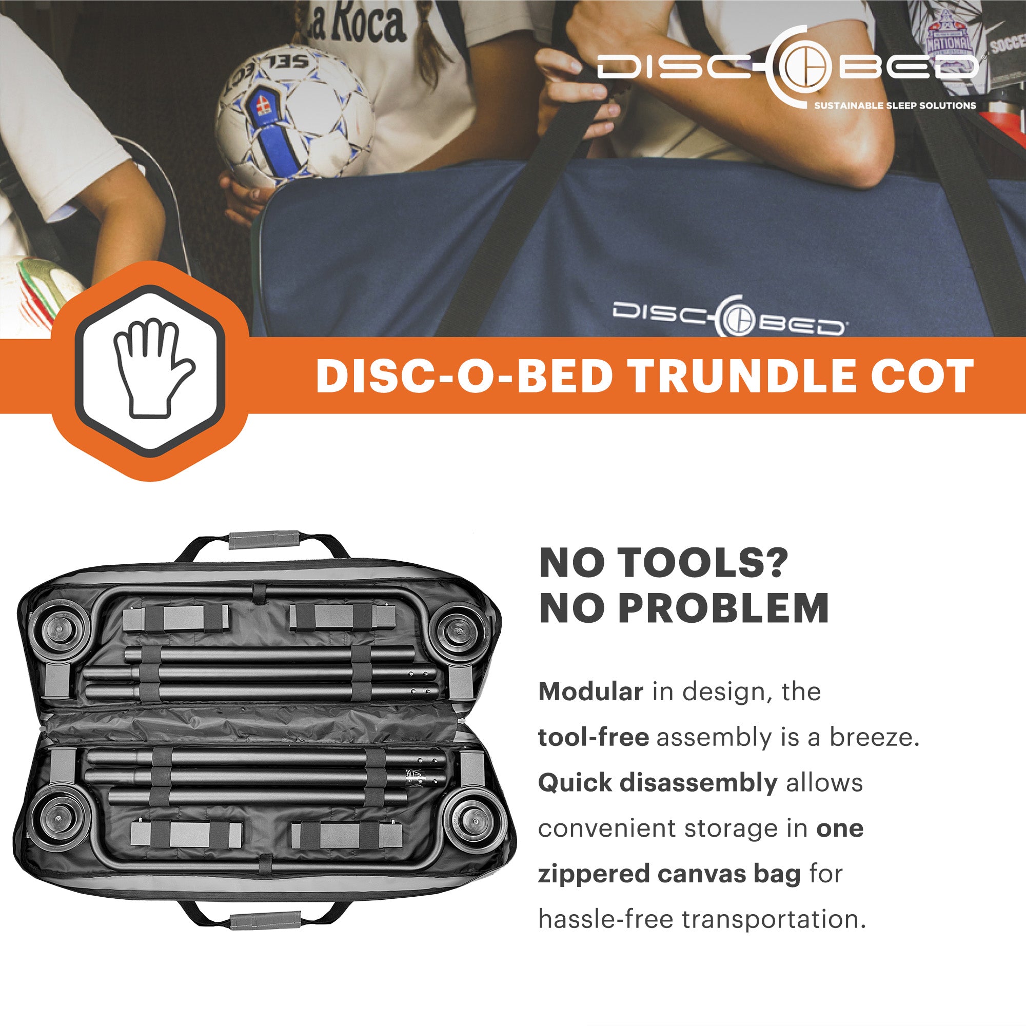 Disc-O-Bed Trundle Cot for XL/2XL Bunk Systems, Foldable and Adjustable, Grey - VMInnovations