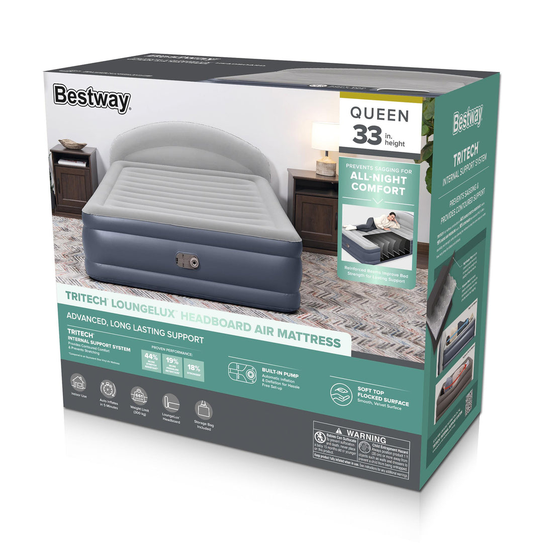 Bestway Tritech LoungeLux Headboard Queen Air Mattress Built-in Pump(Open Box)