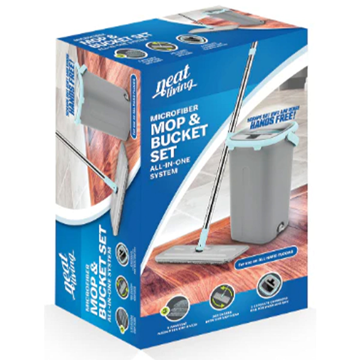 NEAT LIVING Hands Free Mop & Bucket Set with 360 Degree Rotating Head, Gray - VMInnovations