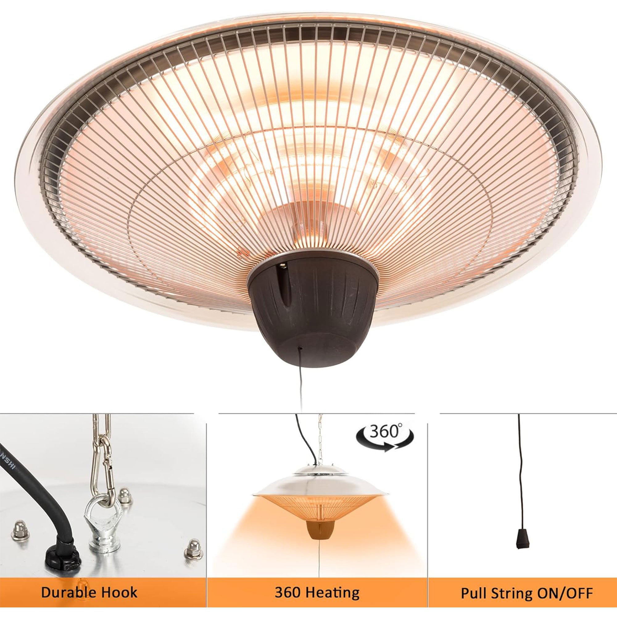 Sun-Ray 1500W Hanging Infrared Space Heater, Indoor/Outdoor, Silver (Used) - VMInnovations