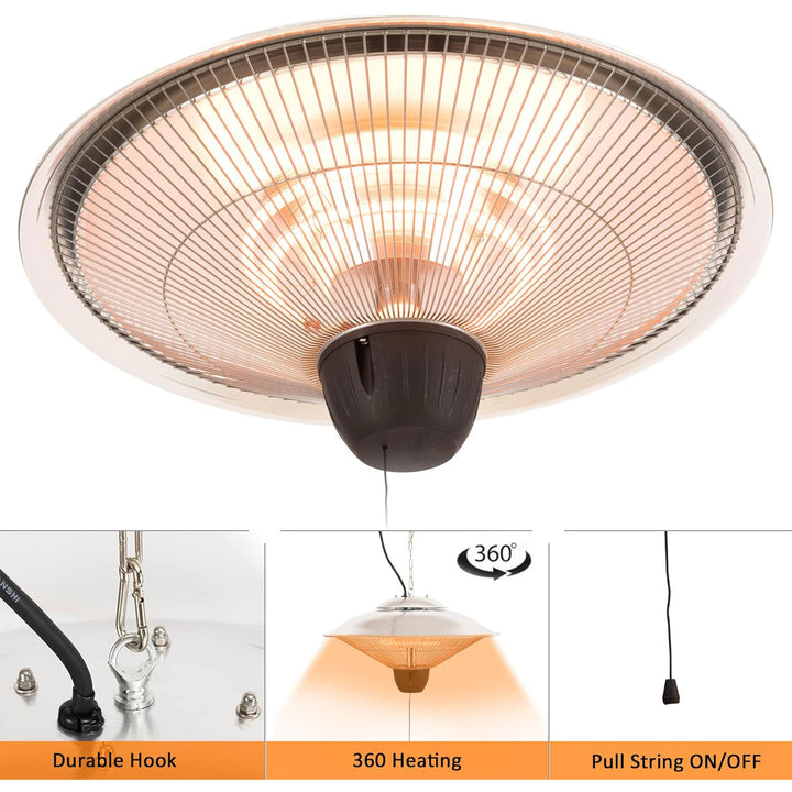Sun-Ray 1500W Hanging Infrared Space Heater, Indoor/Outdoor, Silver (Open Box) - VMInnovations