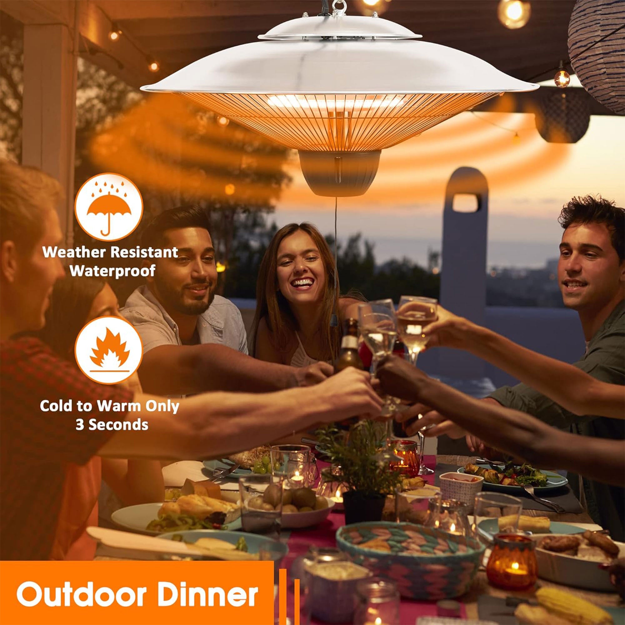 Sun-Ray 1500W Hanging Infrared Space Heater, Indoor/Outdoor, Silver (Used) - VMInnovations