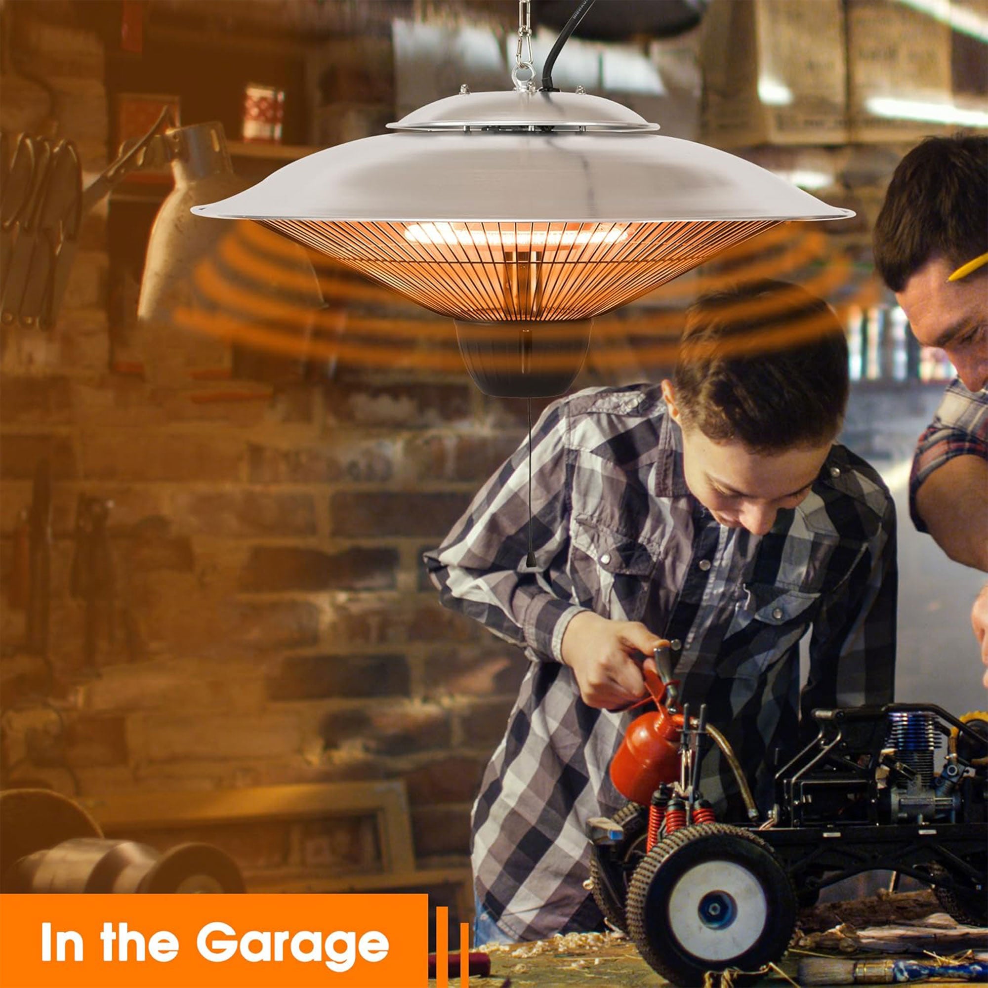 Sun-Ray 1500W Hanging Infrared Space Heater, Indoor/Outdoor, Silver (Used) - VMInnovations
