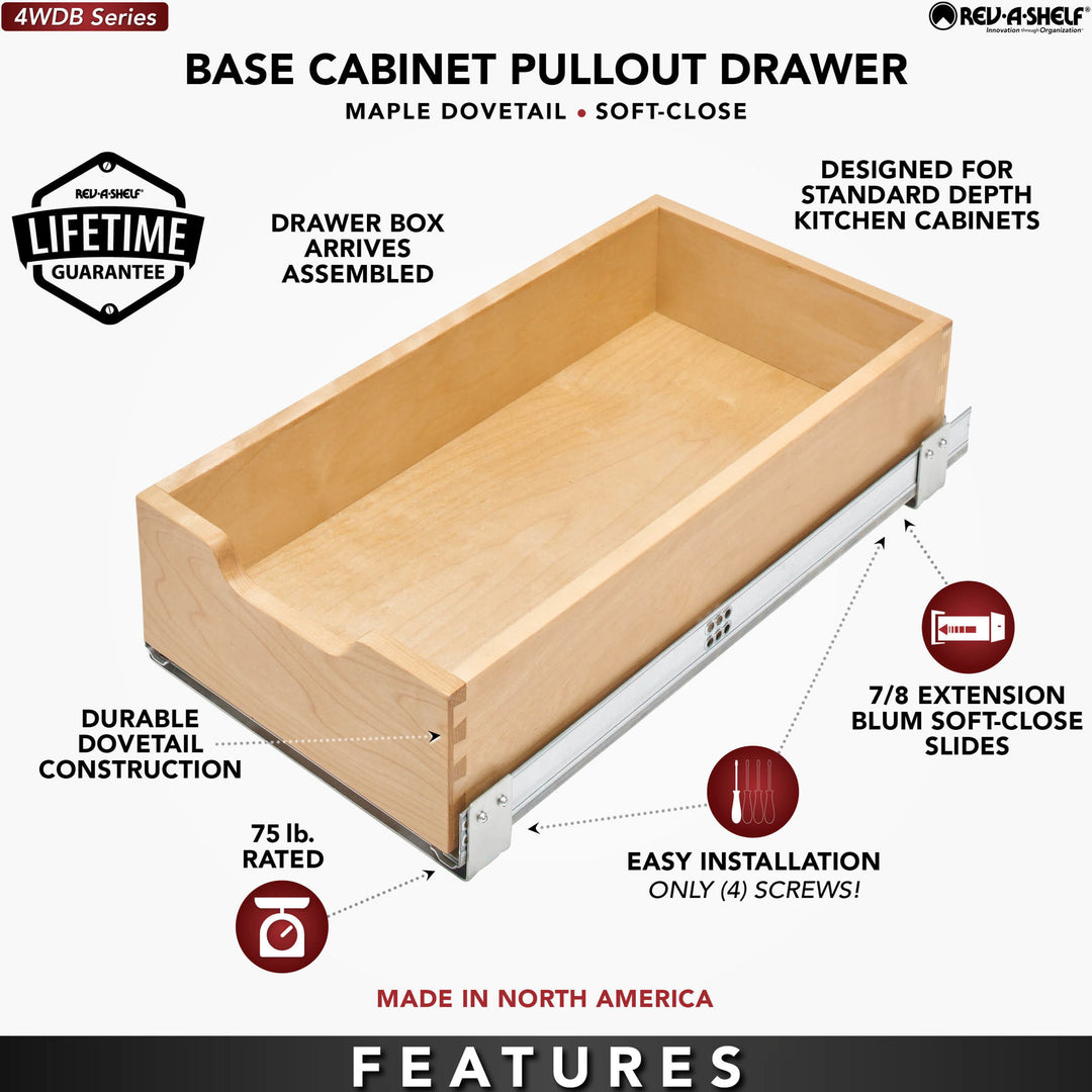 Rev-A-Shelf 11.71" Pullout Kitchen Cabinet Drawer w/ Soft-close, 4WDB-12SC-1