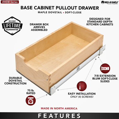 Rev-A-Shelf 14.71" Pullout Kitchen Cabinet Drawer w/ Soft-close, 4WDB-15SC-1 - VMInnovations