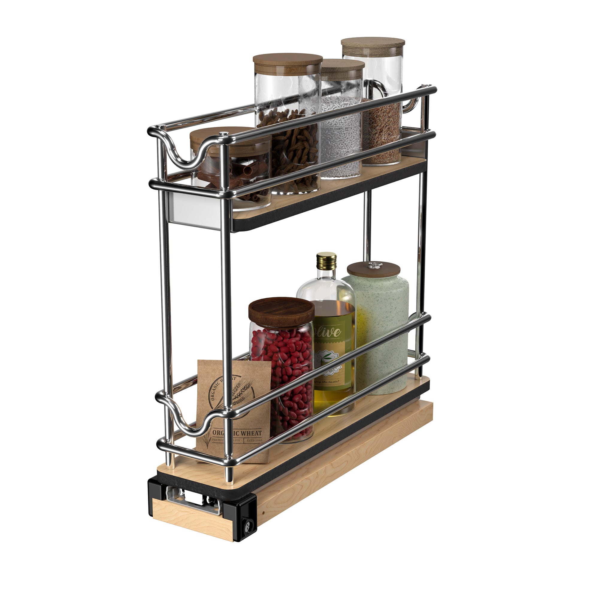 Rev-A-Shelf 3" Pullout Organizer for Cabinets, 2 Tier Upright Shelf, 5WU2-3N1-1 - VMInnovations