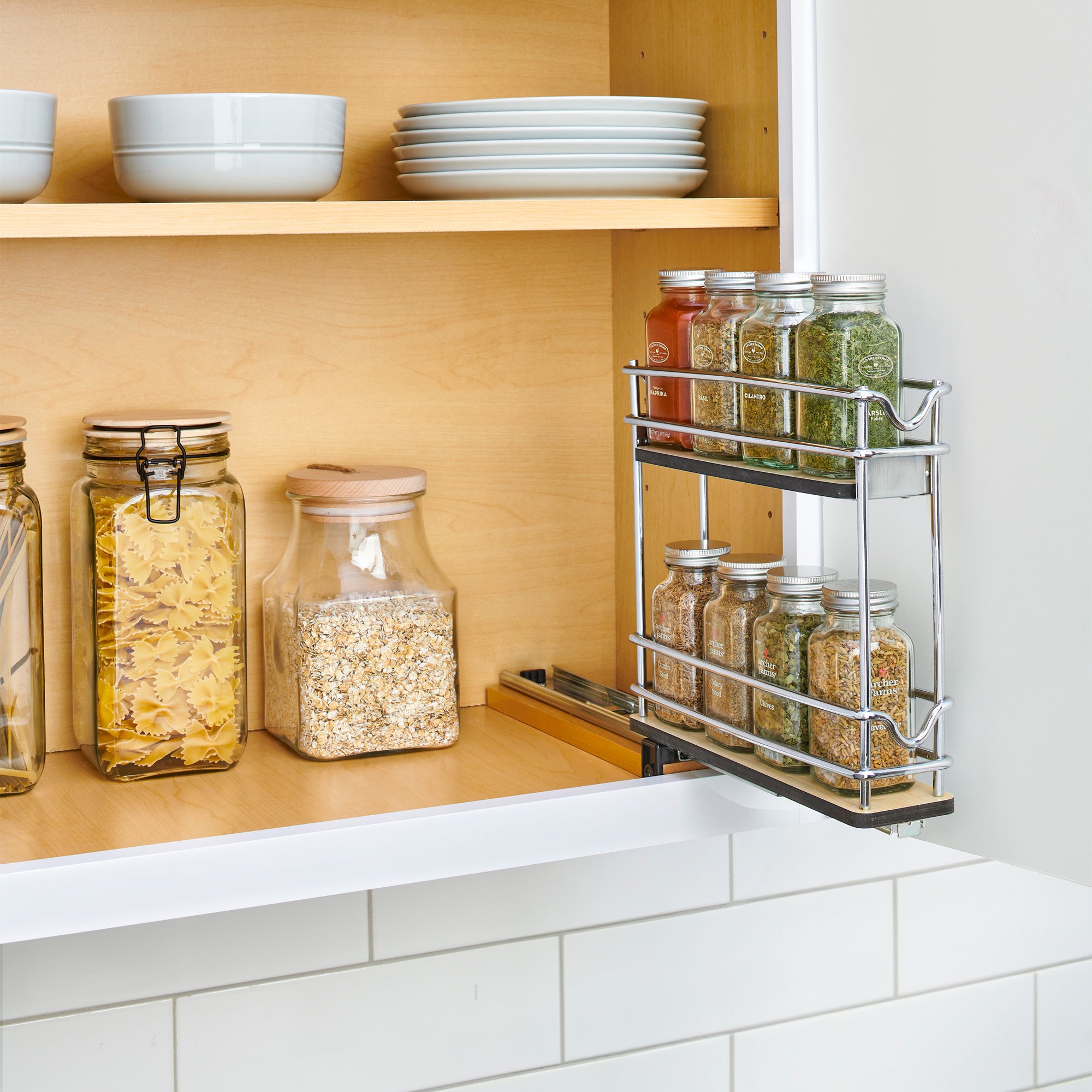 Rev-A-Shelf 3" Pullout Organizer for Cabinets, 2 Tier Upright Shelf, 5WU2-3N1-1 - VMInnovations