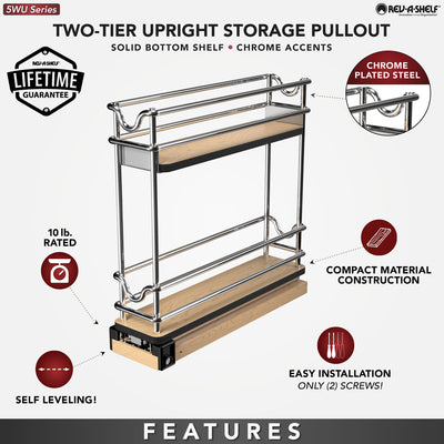Rev-A-Shelf 3" Pullout Organizer for Cabinets, 2 Tier Upright Shelf, 5WU2-3N1-1 - VMInnovations
