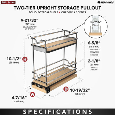 Rev-A-Shelf 5" Pullout Organizer for Cabinets, 2 Tier Upright Shelf, 5WU2-5W1-1