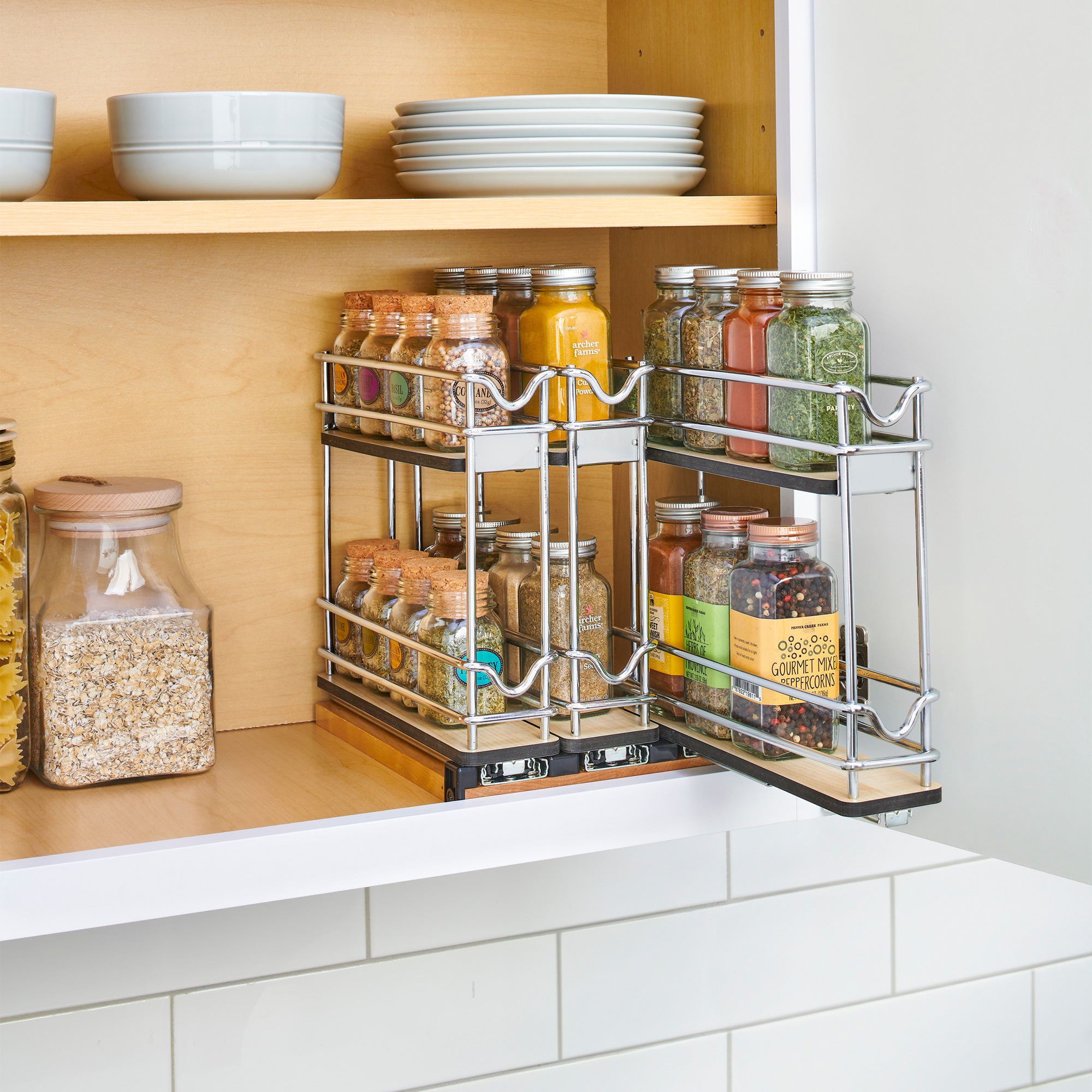 Rev-A-Shelf 9" Pullout Organizer for Cabinets, 2 Tier Upright Shelf, 5WU2-3N1-1 - VMInnovations