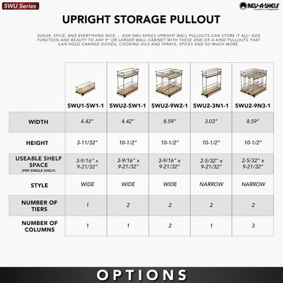 Rev-A-Shelf 9" Pullout Organizer for Cabinets, 2 Tier Upright Shelf, 5WU2-3N1-1 - VMInnovations
