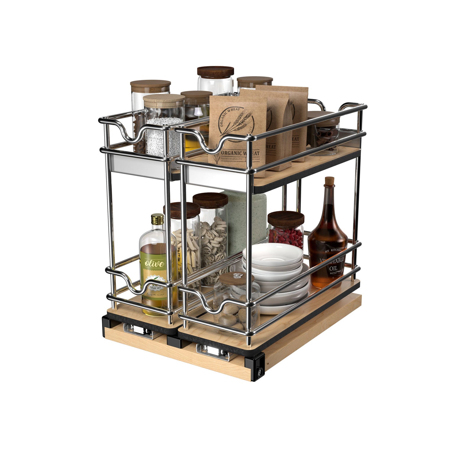 Rev-A-Shelf 9" Pullout Organizer for Cabinets, 2 Tier Upright Shelf, 5WU2-9W2-1 - VMInnovations