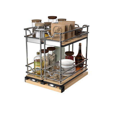Rev-A-Shelf 9" Pullout Organizer for Cabinets, 2 Tier Upright Shelf, 5WU2-9W2-1