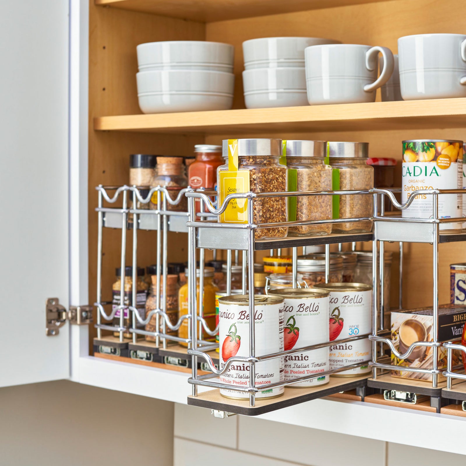 Rev-A-Shelf 9" Pullout Organizer for Cabinets, 2 Tier Upright Shelf, 5WU2-9W2-1 - VMInnovations
