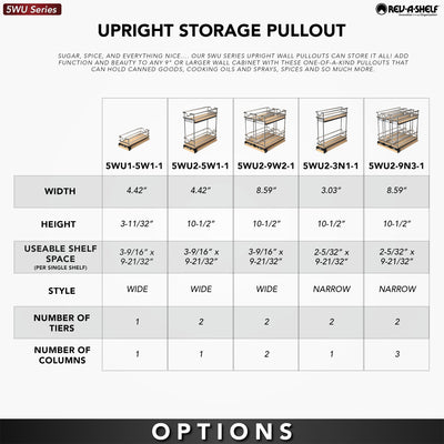 Rev-A-Shelf 9" Pullout Organizer for Cabinets, 2 Tier Upright Shelf, 5WU2-9W2-1
