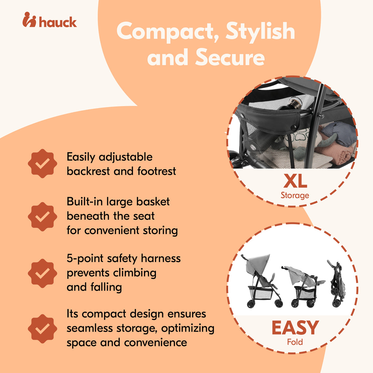 hauck Sport T13 Lightweight Compact and Foldable Stroller, Push Chair (Open Box) - VMInnovations