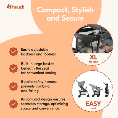 hauck Sport T13 Lightweight Compact and Foldable Stroller, Push Chair (Open Box) - VMInnovations