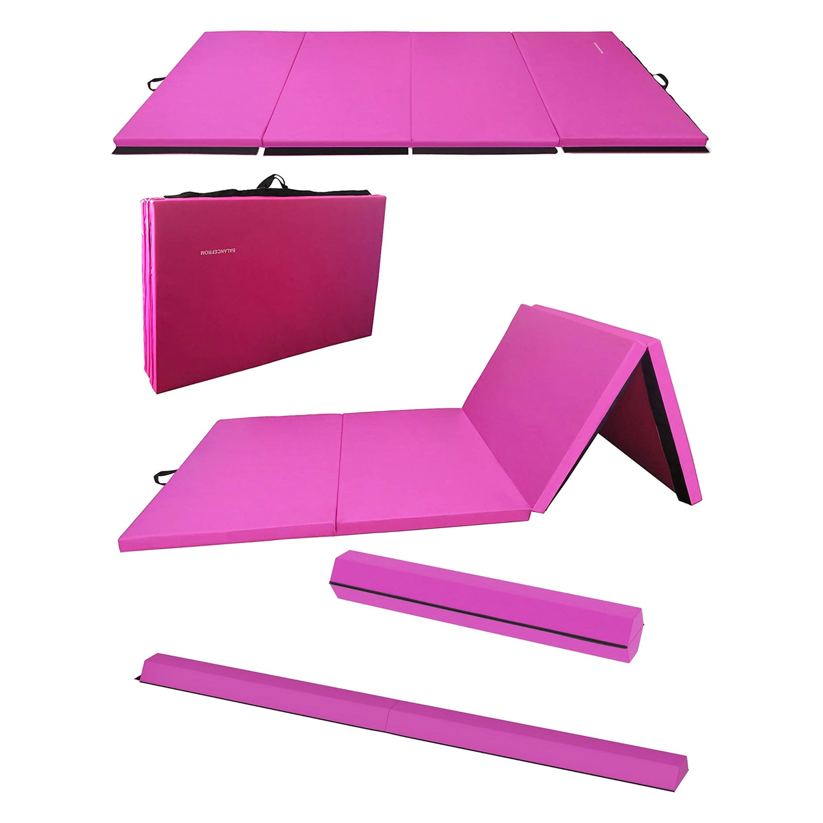 BalanceFrom Fitness All Purpose Mat with 8 Ft Balance Beam Gymnastic Set, Pink - VMInnovations